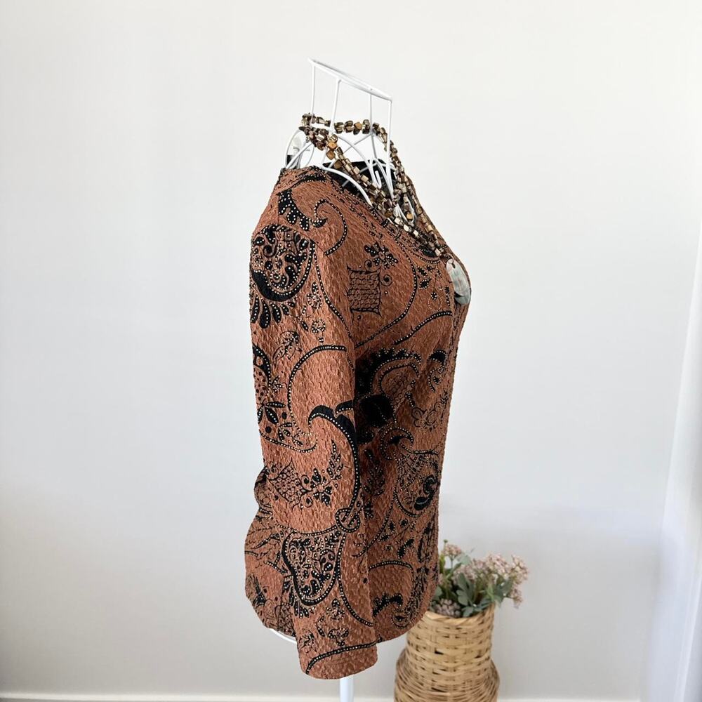 Gorgeous 90s vintage y2k brown rust & gold paisley long sleeve top - Picture 4 of 6